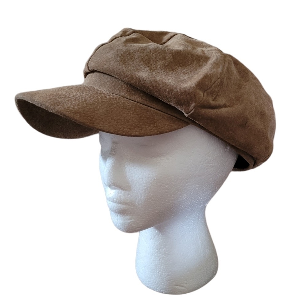Vintage Brown Suede Newsboy Cap Baker Boy Hat Genuine Leather 8-Panel Cabbie Hat - Picture 2 of 5